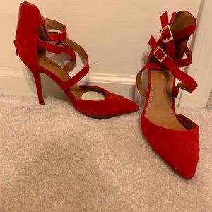 Suede red high heels